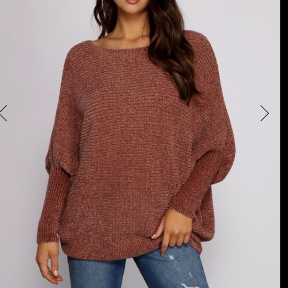 HYFVE Oversized Dolman Scoop Neck Sweater - Rust Brown